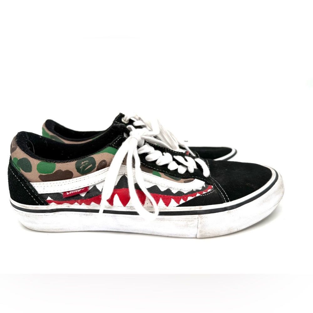 Vans Green and Red Sneakers with Unique Shark Design Size 9